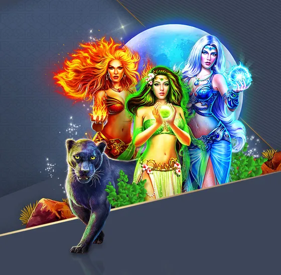 TheClubhouse Casino pokies artwork with three goddesses and a black panther TheClubhouse Casino pokies artwork with three goddesses and a black panther